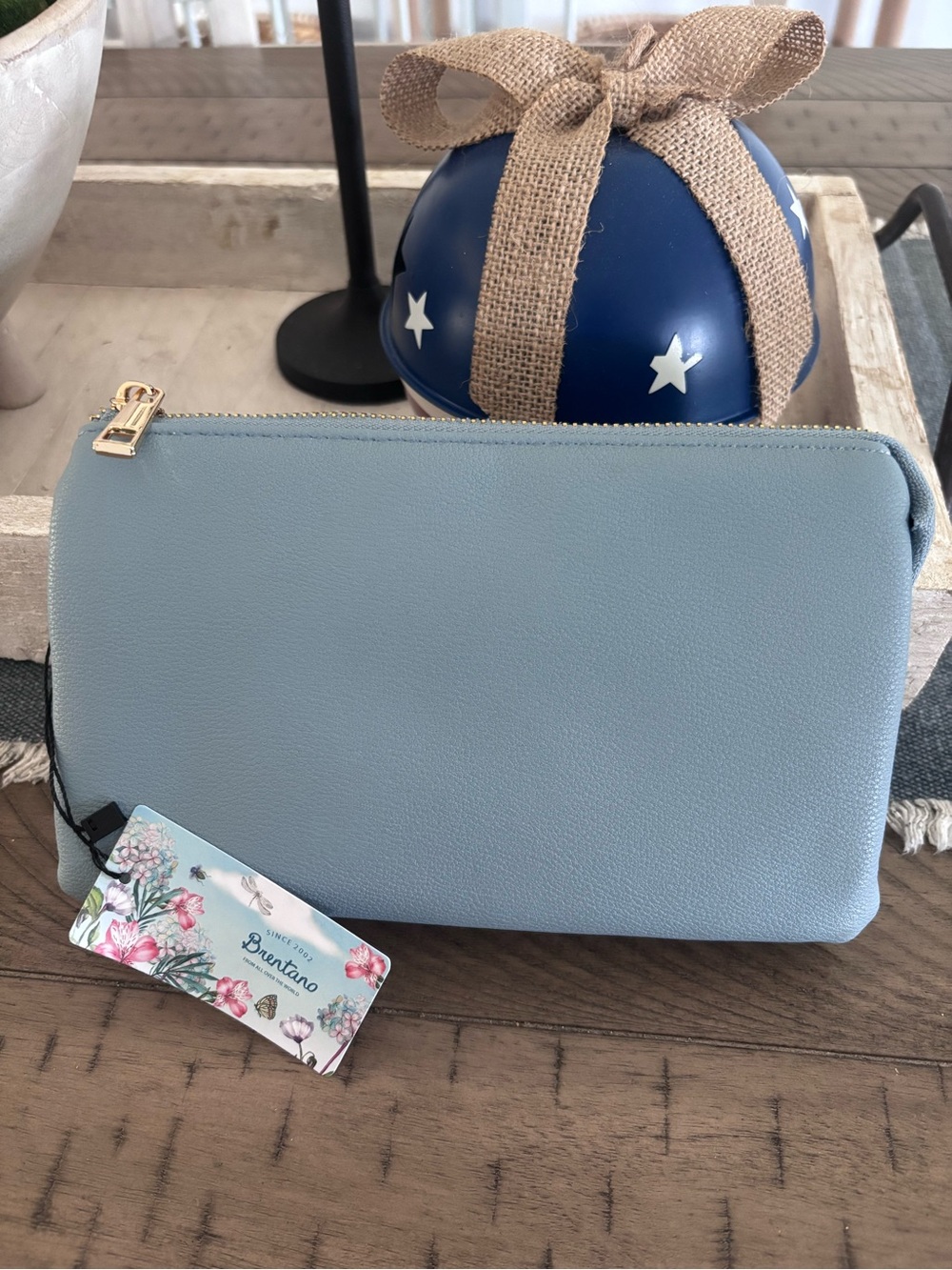 Brentano Light Blue Double Zip Clutch Bag Wristlet Crossbody NWT